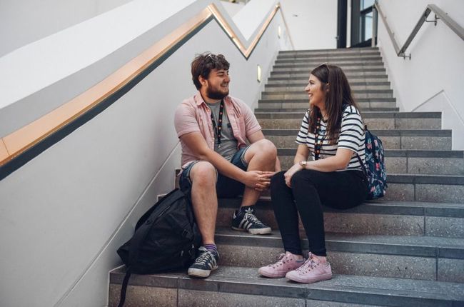 Students sitting on stairs