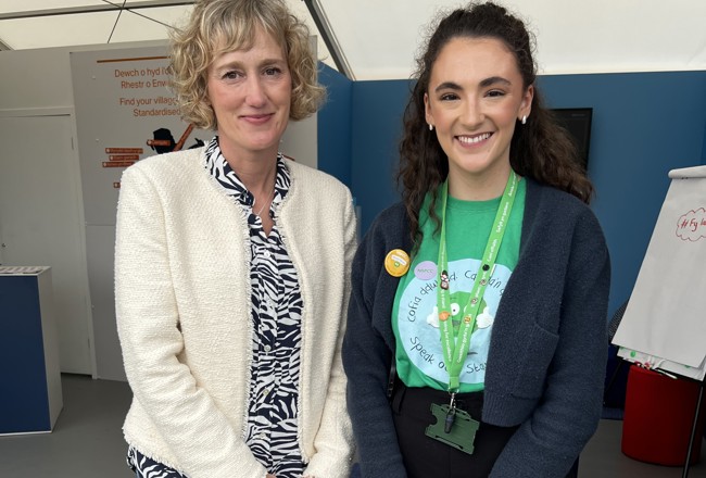 Efa Gruffudd Jones with Mali Llyfni from the NSPCC