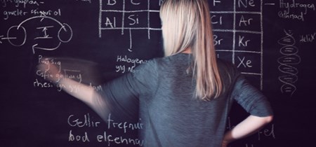 Teacher writing on a blackboard 