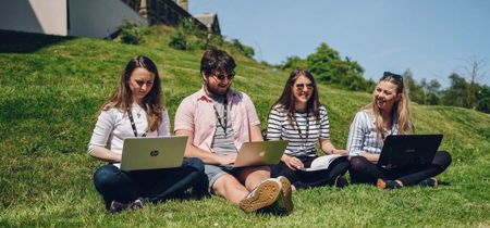 Young people on grass 