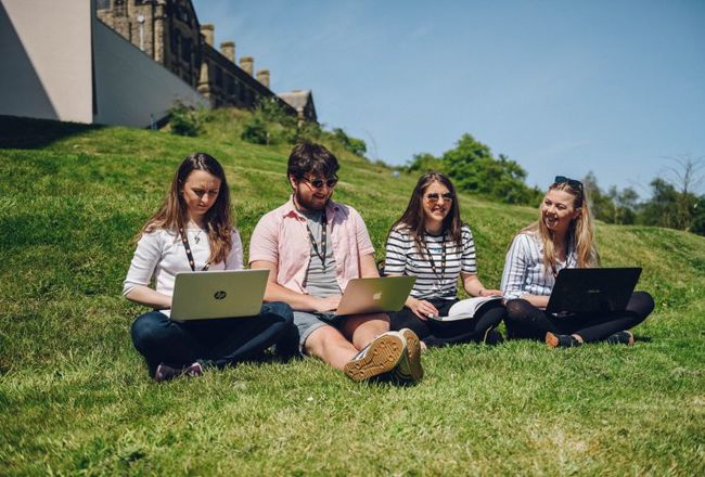 Young people on grass